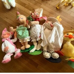 Annalee Dolls Set - Pink, Green, White, Yellow